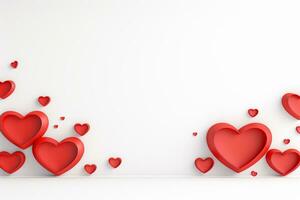 AI generated Valentine's day background with red hearts. 3D rendering Generative ai photo