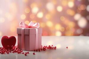 ai generado regalo caja en bokeh antecedentes. san valentin día concepto San Valentín día generativo ai foto