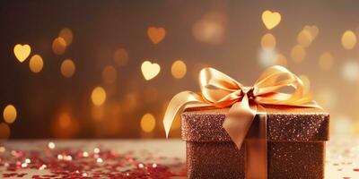 ai generado regalo caja en bokeh antecedentes. san valentin día concepto San Valentín día generativo ai foto