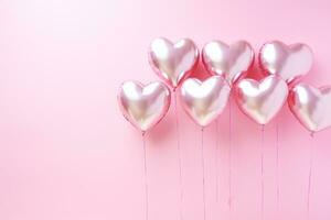 AI generated Pink heart shaped balloons on pink background. 3D Rendering. Valentine's day Generative ai photo