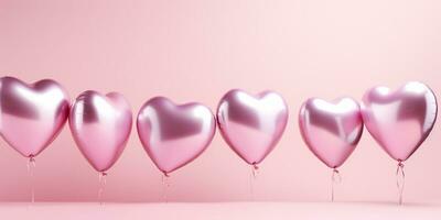 AI generated Pink heart shaped balloons on pink background. 3D Rendering. Valentine's day Generative ai photo