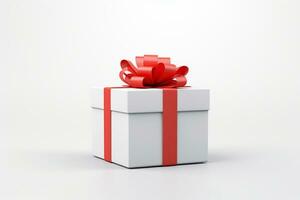 AI generated Gift box with red bow on white background. 3D rendering. Happy women, Mother, 8 March, Valentine's day Generative ai photo