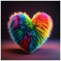 AI generated Soft Fluffy heart in rainbow colors. Background for holiday valentine's day. photo