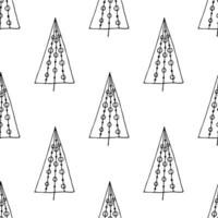 Seamless pattern with geometric minimal scandinavian Christmas tree doodle for decorative print, wrapping paper, greeting cards and fabric vector