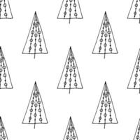 Seamless pattern with geometric minimal scandinavian Christmas tree doodle for decorative print, wrapping paper, greeting cards and fabric vector