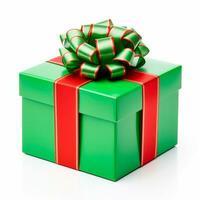 AI generated Gift box for Christmas. Realistic present in christmas colors decorated. photo