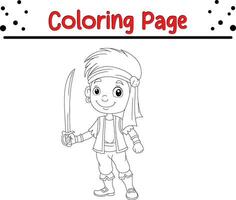 pirate boy holding sword coloring page vector