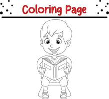 little boy sitting reading book coloring page vector