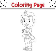 happy boy with book coloring page vector