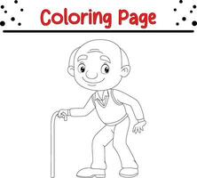 elderly man with cane coloring page vector