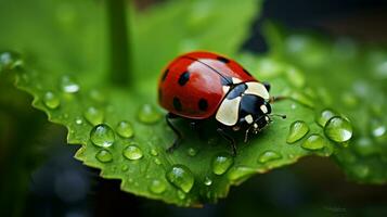 AI generated ladybug on leaf photo
