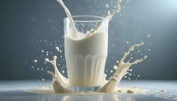 AI generated milk splash in glass with splash of milk photo