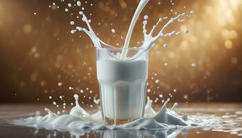 AI generated a glass of milk is being splashed into the water photo