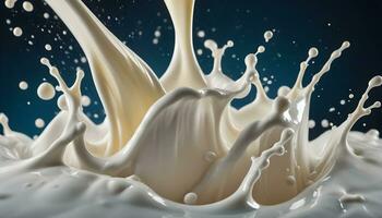 AI generated milk splash on dark background photo