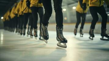 ai generado Patinaje en hielo Deportes arena. competiciones en velocidad Patinaje ai generativo foto