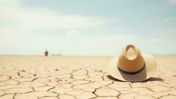 AI generated A straw hat on the ground symbolizing drought. Generative AI photo