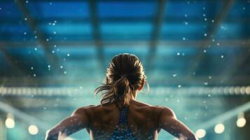 ai generado un nadador en un piscina, vistiendo un traje de baño, Listo a bucear en. generativo ai foto