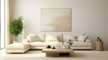 AI generated A contemporary living room with white furniture and a painting on the wall. Generative AI photo