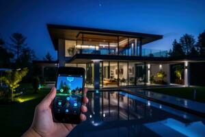 AI generated Smart home solutions, remote control via mobile devices and energy optimization. Generative AI photo