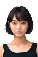 AI generated portrait white short hair chinese girl wearing a black tank top on white background, generative ai photo