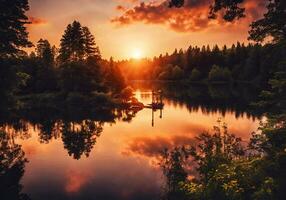AI generated Beautiful sunset on lake photo