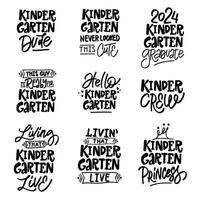 Set KINDERGARTEN handwriting phrase, for stickers for kindergarten vector