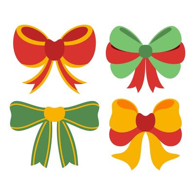 Flat Christmas Bow Element. Bundle Set. Christmas Event. Vector Illustration