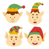 Flat Elf Head Character. Bundle Set. Christmas Event. Vector Illustration