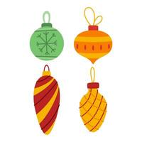 Flat Christmas Ball Ornament Element. Bundle Set. Christmas Event. Vector Illustration