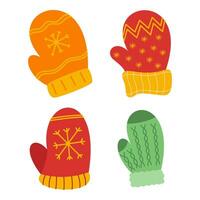 Flat Winter Mittens Element. Bundle Set. Christmas Event. Vector Illustration