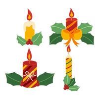 Flat Christmas Candle Element. Bundle Set. Christmas Event. Vector Illustration