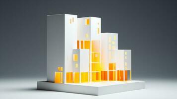 AI generated A tall building model illuminated by orange lights. Generative AI photo