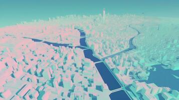 AI generated A 3D rendering of a cityscape featuring a river flowing through it, showcasing the urban landscape and water element. Generative AI photo