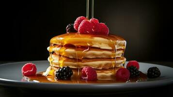 AI generated A stack of pancakes with syrup being poured over them. Generative AI photo