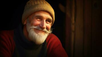 ai generado antiguo hombre en rojo suéter y blanco barba. generativo ai foto