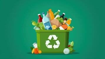 ai generado un verde compartimiento lleno con diferente tipos de desperdiciar, promoviendo reciclaje. generativo ai foto