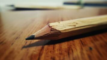 AI generated A pencil resting on a wooden table. Generative AI photo