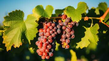 ai generado uvas creciente en vides en un viñedo. generativo ai foto