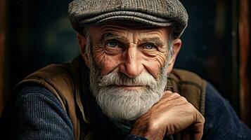 ai generado un mayor hombre con un largo blanco barba y un sombrero, retratar sabiduría y experiencia. generativo ai foto