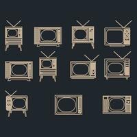 Television retro icon set. Simple set of television vector icons for web design on dark background