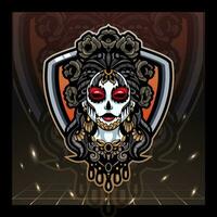 Calavera girl head esport logo design. vector