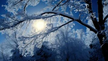 AI generated A winter scene with a tree against the sky. Generative AI photo