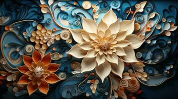 AI generated Blue background with a flower. Generative AI photo