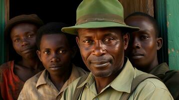 AI generated An African family standing in front of the door. Generative AI photo