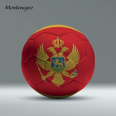 3d realistic soccer ball iwith flag of Montenegro on studio background