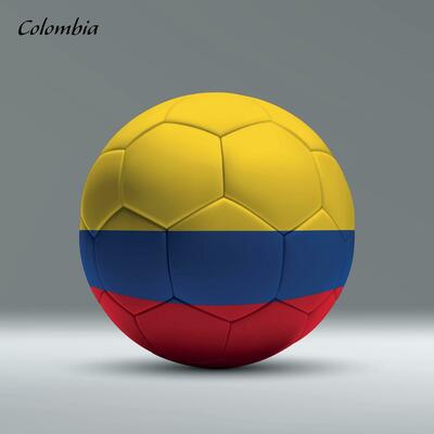 3d realistic soccer ball iwith flag of Colombia on studio background