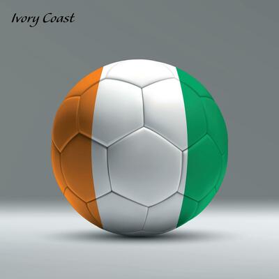 3d realistic soccer ball iwith flag of Ivory Coast on studio background