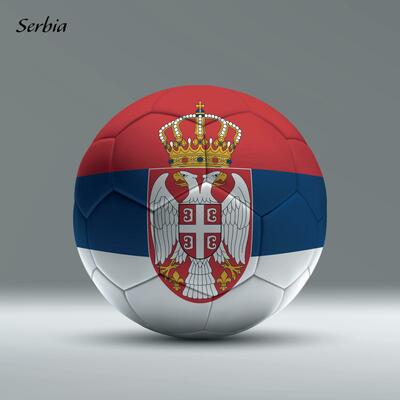 3d realistic soccer ball iwith flag of Serbia on studio background
