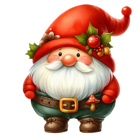 schattig gnoom de kerstman claus tekenfilm hand- trek tekenfilm stijl en Kerstmis boom, de kerstman Holding geschenk doos met snoep riet waterverf clip art Aan PNG transparantie