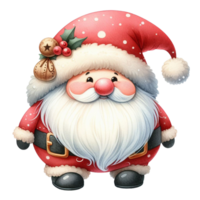cute gnome santa claus cartoon hand draw cartoon style and christmas tree, santa holding gift box with candy cane watercolor clipart on png transparency